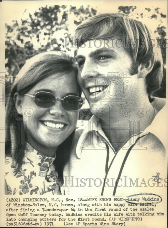 1971 Press Photo Lanny Wadkins & his wife after Azalea Open Golf Tourney - Historic Images