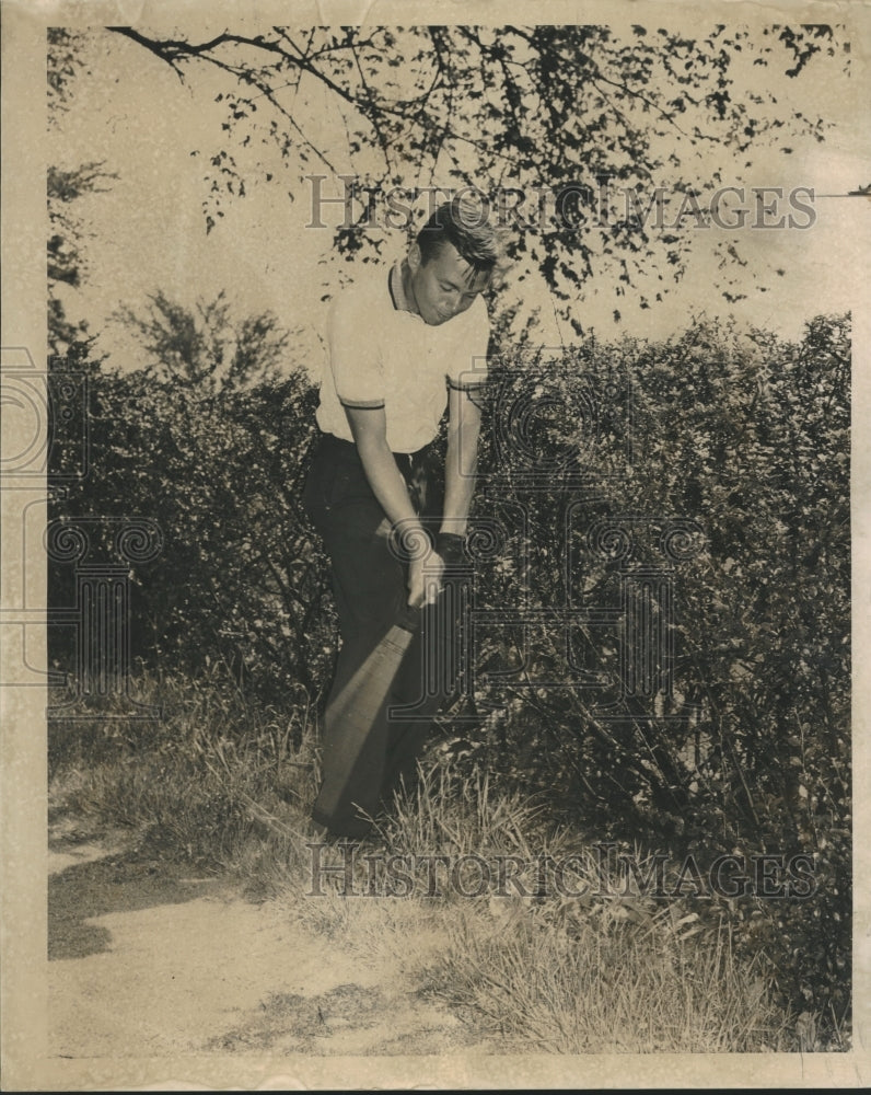 1962 Press Photo Nils A Olsen Attempts to Drive Ball Over Bushes Onto Greens - Historic Images