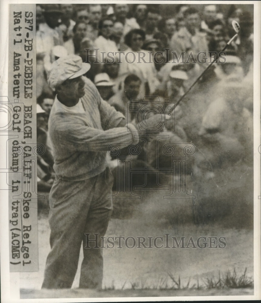 1947 Press Photo Skee Riegel National Amateur Golf Champ in trap - net35330 - Historic Images