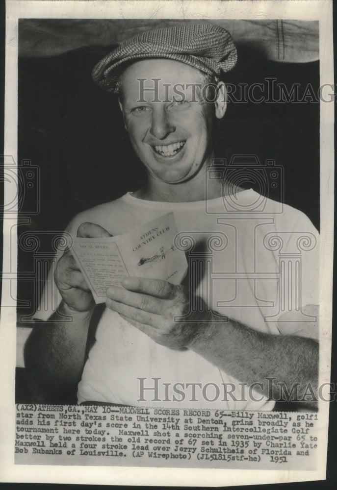 1951 Press Photo Billy Maxwell at 14th Southern Intercollegiate Golf Tournament - Historic Images