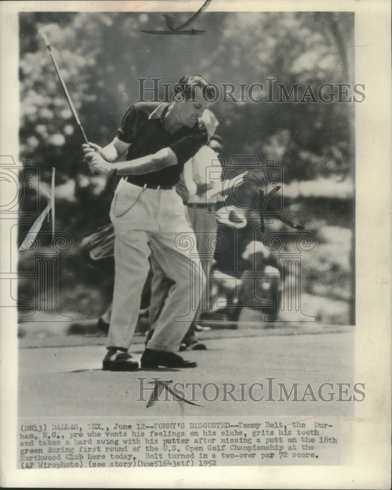 1952 Press Photo Tommy Bolt swings his club in frustration after missing putt- Historic Images