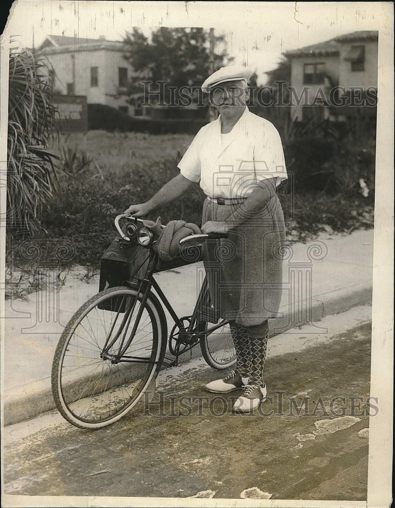 1928 Press Photo Arthur Hammerstein on Daily Bicycle Jaunt in Palm Beach Florida - Historic Images