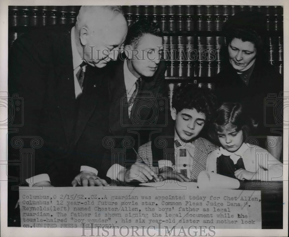 1952 Press Photo Future Child Star Chet Allen Signing a Studio Contract - Historic Images