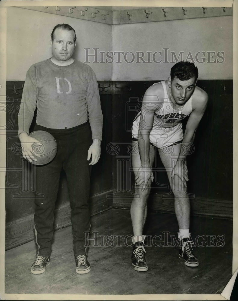 1935 Press Photo Coach Charles R. Davies, George Meyers, Duquesne University - Historic Images