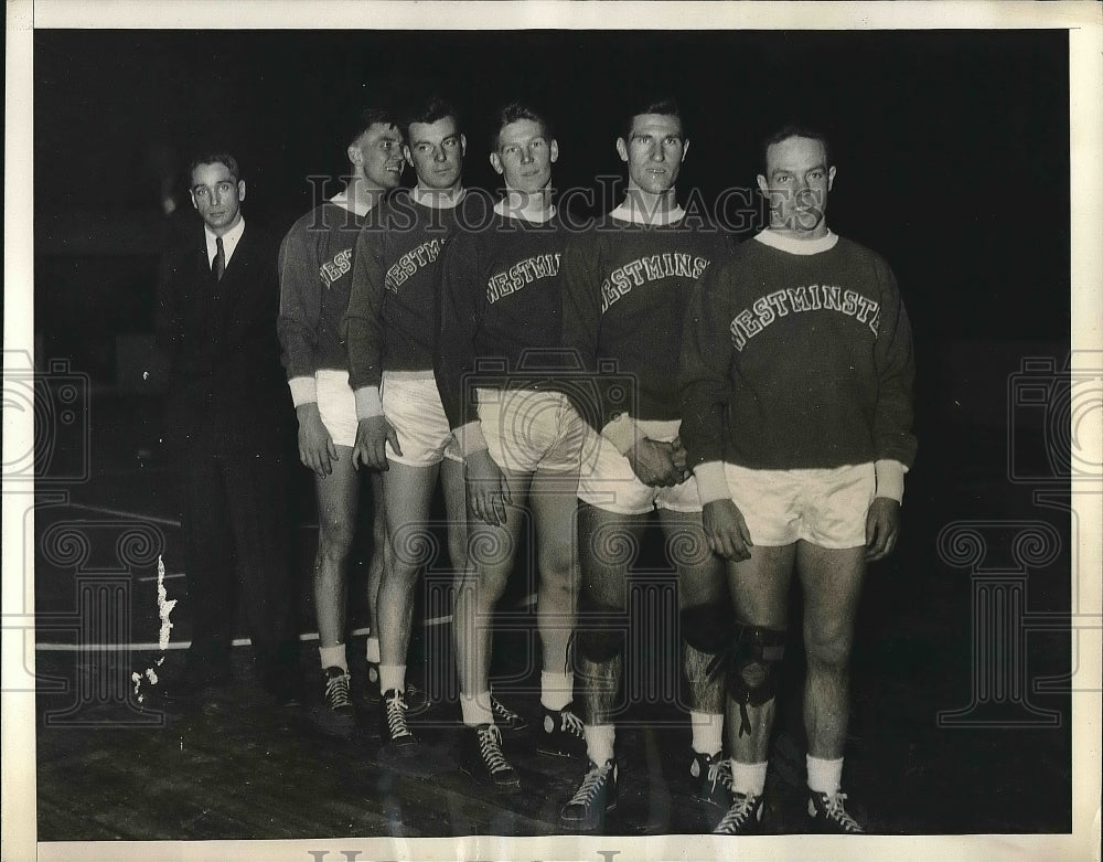 1934 Press Photo Coach John Lawther, Westley Bennett, John Wilhelm, Westminster - Historic Images