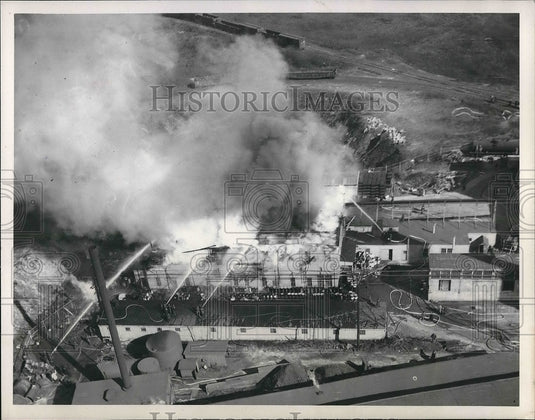 1948 Press Photo Arco Paint Company Fire Aerial View - Historic Images