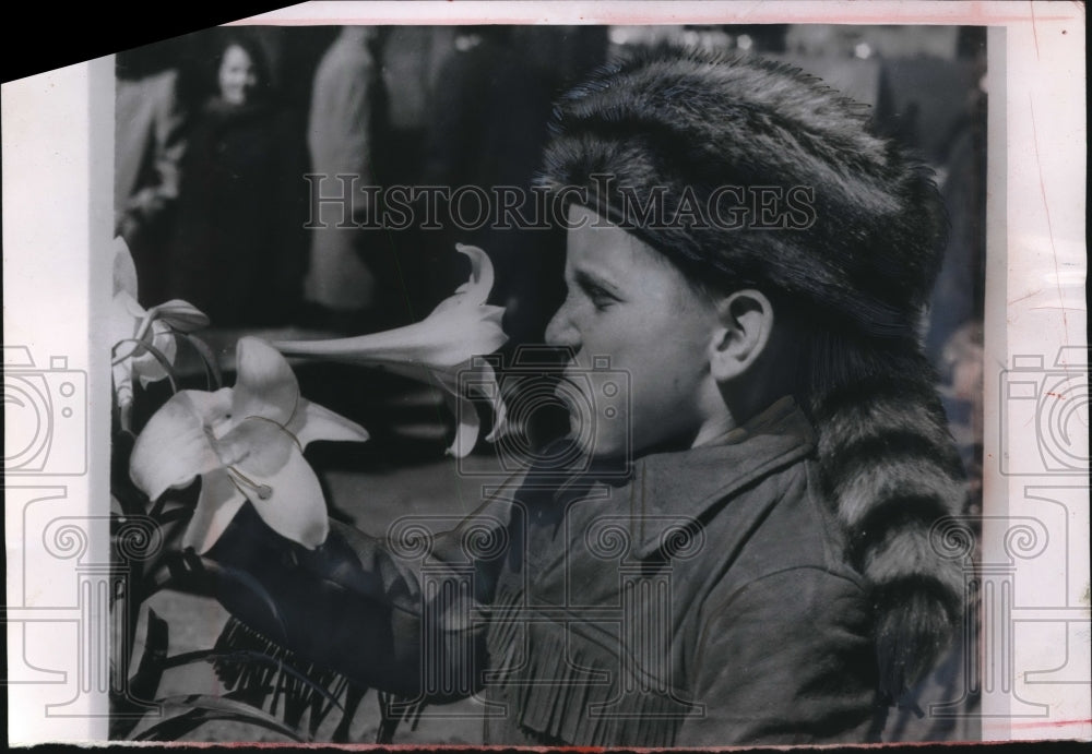 1955 Press Photo Jeff Doppelt Cleveland Youth In Davy Crockett Hat - Historic Images