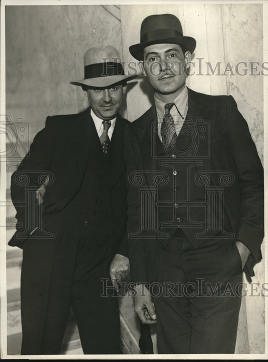 1931 Press Photo Leopoldo Lacaya with Gerado Gomez in trial for liquor case - Historic Images