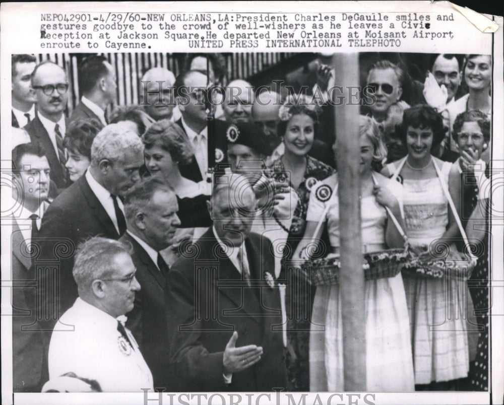 1960 Press Photo Charles DeGaulle at Civil Reception Jackson Square New Orleans- Historic Images