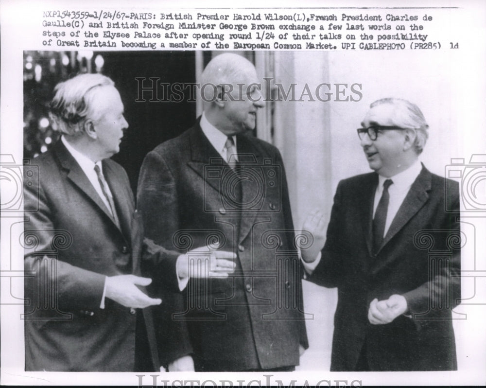 1967 Press Photo British Premier Harold Wilson C De Gaulle George Brown in Paris - Historic Images