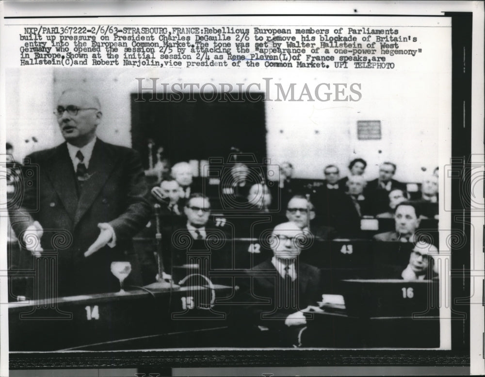 1963 Press Photo Rene Pleven, Walter Hallstein, Robert Narjolin-Historic Images