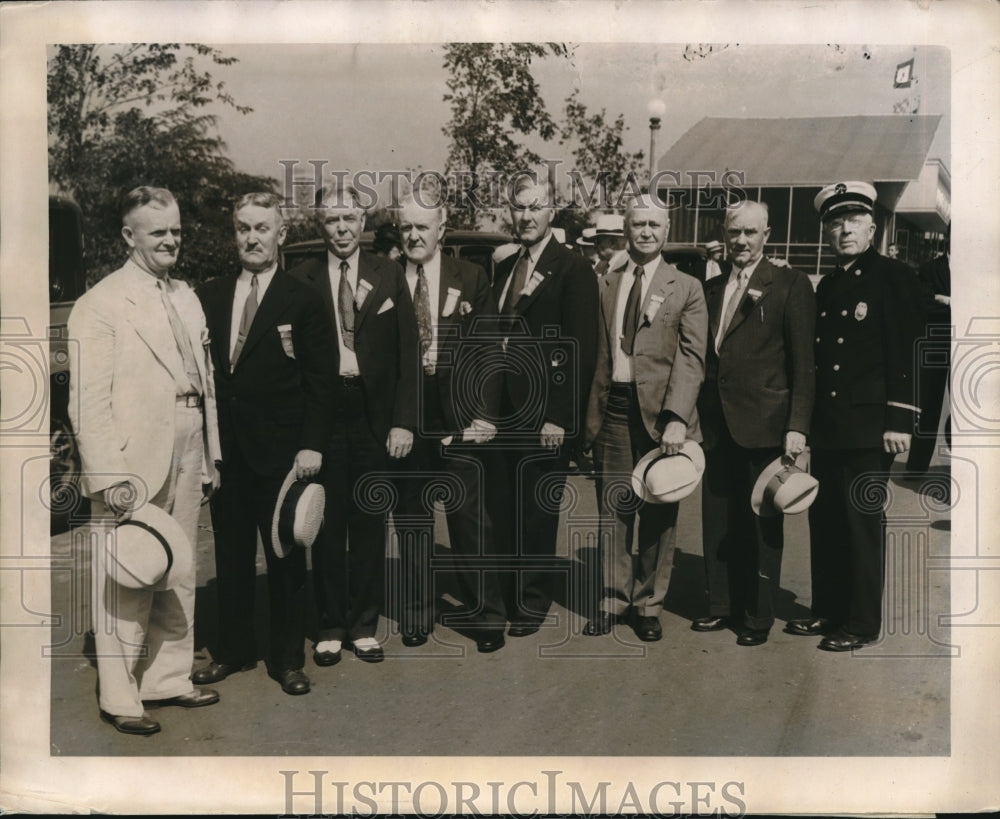 1933 Press Photo Chiocago World&#39;s Fair Fire chiefs SR Allen, JJ Toosey,CJ Brenna - Historic Images