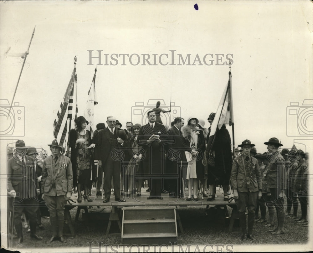 1929 Press Photo Carlo Polifeme Paul Claudel U S Grant III Joan of Arc Memorial - Historic Images