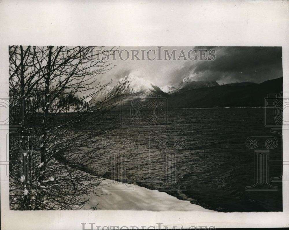 1935 Press Photo Lake McDonald, Mount Stanton at Glacier National Park, Montana - Historic Images