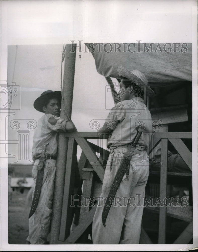 1954 Press Photo Pesants  with a large machete in civil war - Historic Images