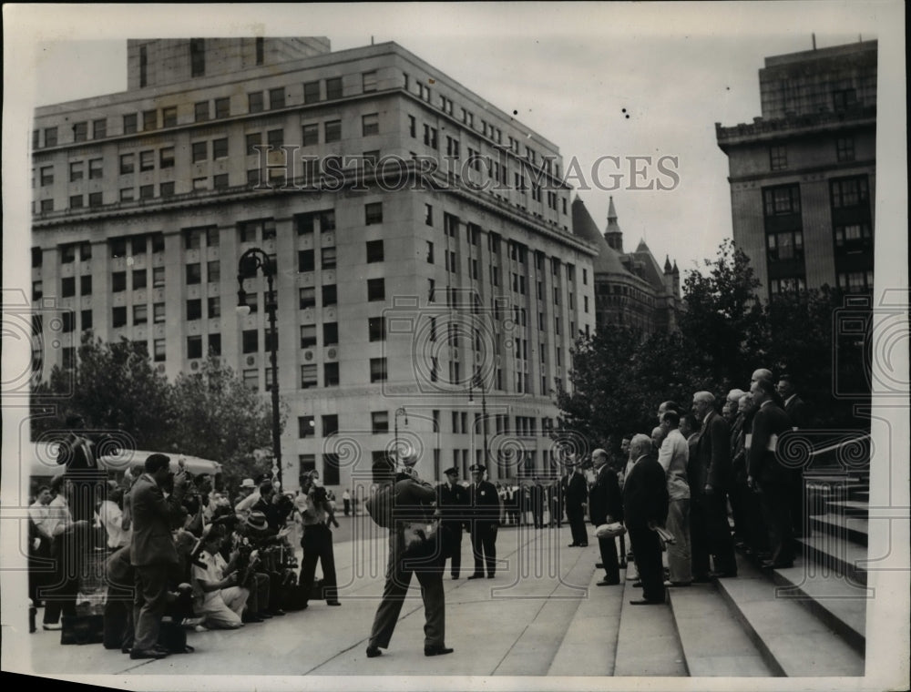 1938 Press Photo James J. Hines Juror Photographed on Courthouse Steps, New York - Historic Images