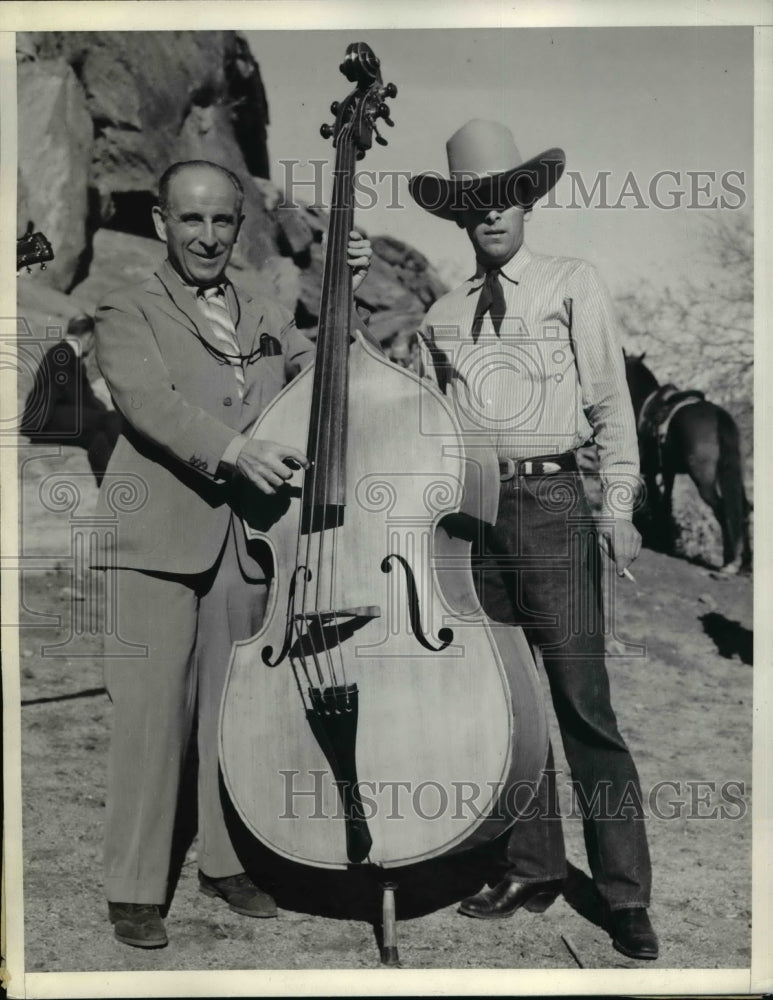 1938 Press Photo John J Raskob with Bull fiddle &amp; Joe Silvers at Mirador hotel - Historic Images