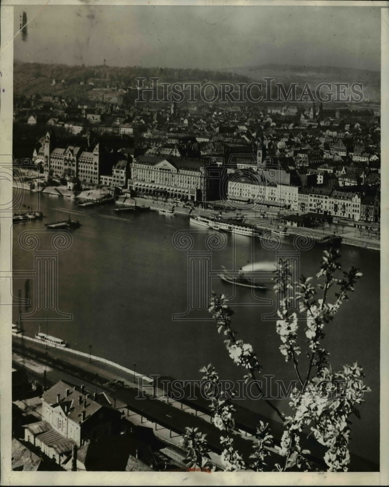 1929 Aerial View of Rhine at Coblenz Germany Hotel Riesen Furstenhof-Historic Images