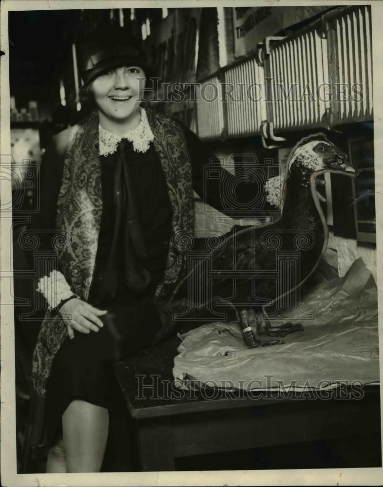 1926 Press Photo Michael the duck with a lady at her home - Historic Images