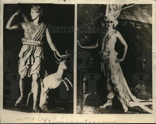 1923 Press Photo Lorada Taft Noted Sculptor As Greek Diana & Mary McDonald - Historic Images