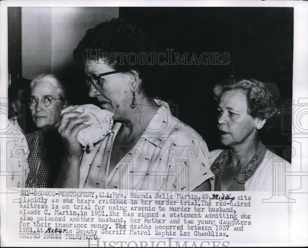 1956 Press Photo Montgomery Ala Mrs RB Martin at her murder trial - Historic Images