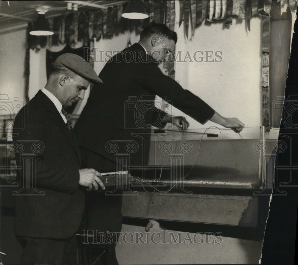 1928 Press Photo Electric eel being tested to check voltage - Historic Images