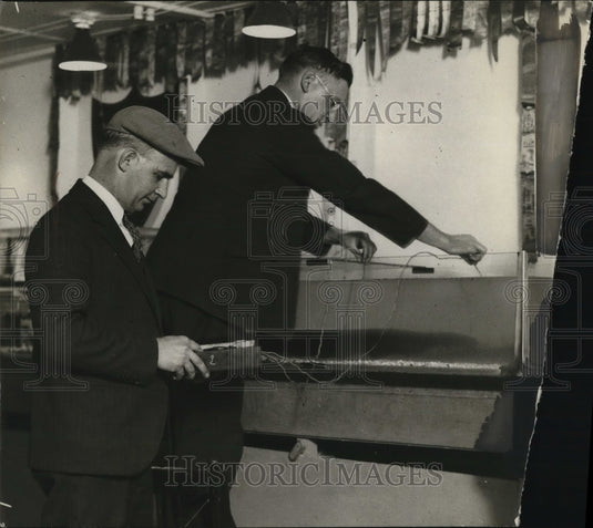1928 Press Photo Electric eel being tested to check voltage - Historic Images