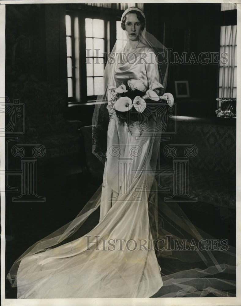 1931 Press Photo Gertrude Lamont in wedding gown to wed Charles Eskridge in DC - Historic Images