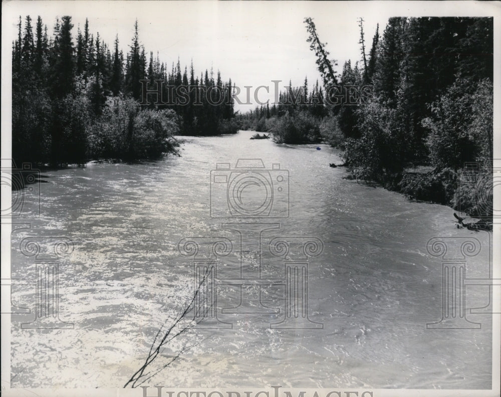 1945 Press Photo Alaskan river as bridges will be built across - Historic Images