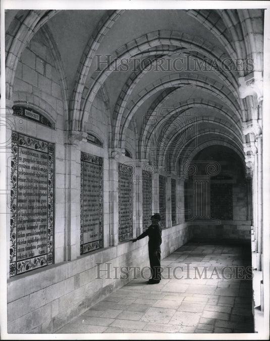 1957 Press Photo The Lord's Prayer inscribed on walls of Pater Noster Church. - Historic Images