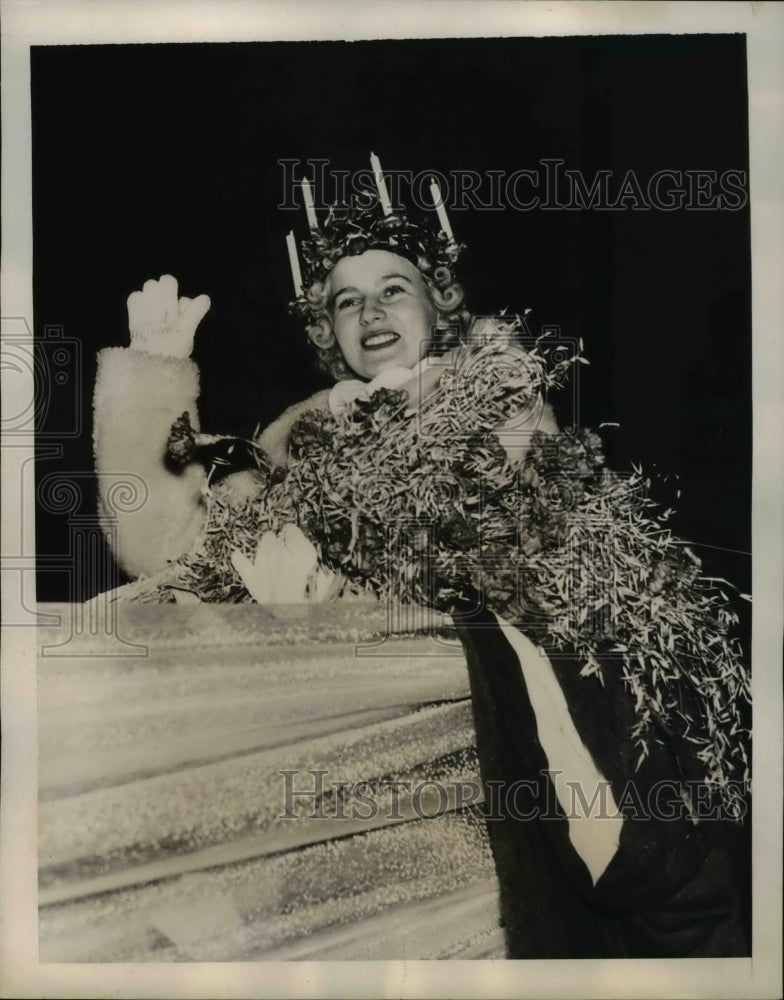 1938 Miss Ingrid Lehman leading parade thru streets of Stockholm,-Historic Images