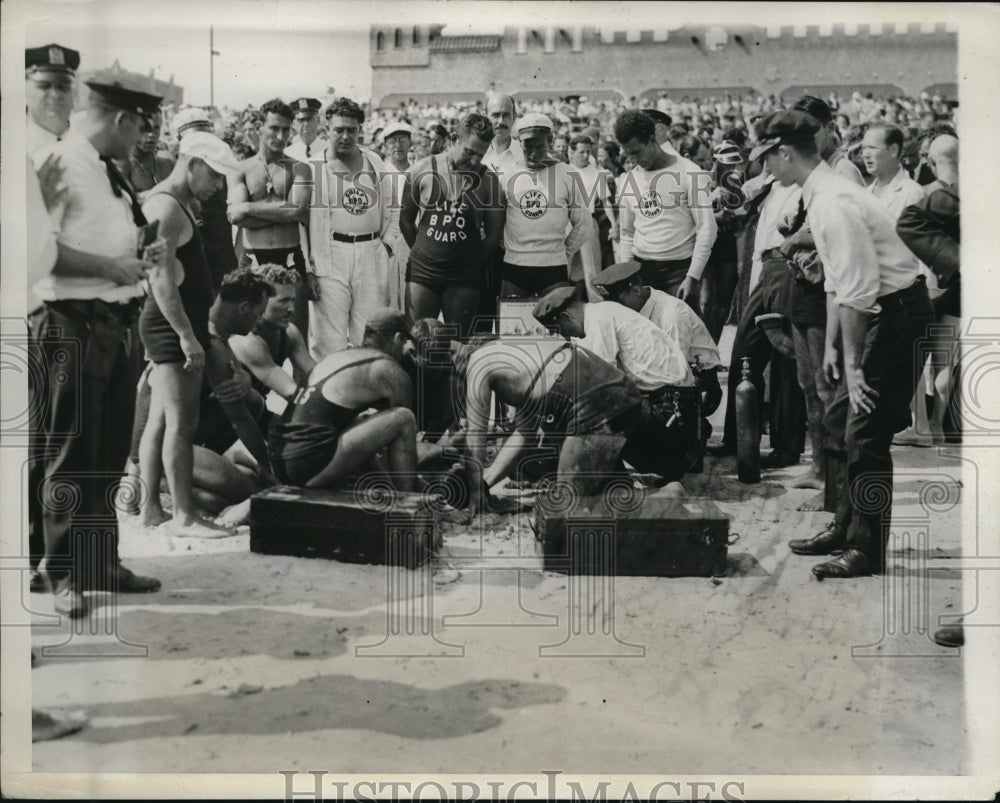 1933 Press Photo Edgemere Beach, Rockaway, New York where seven children drowned - Historic Images