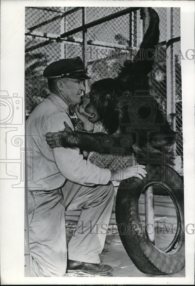 1942 Press Photo Koko, Orangutan with keeper Byron Moore at San Diego, - Historic Images