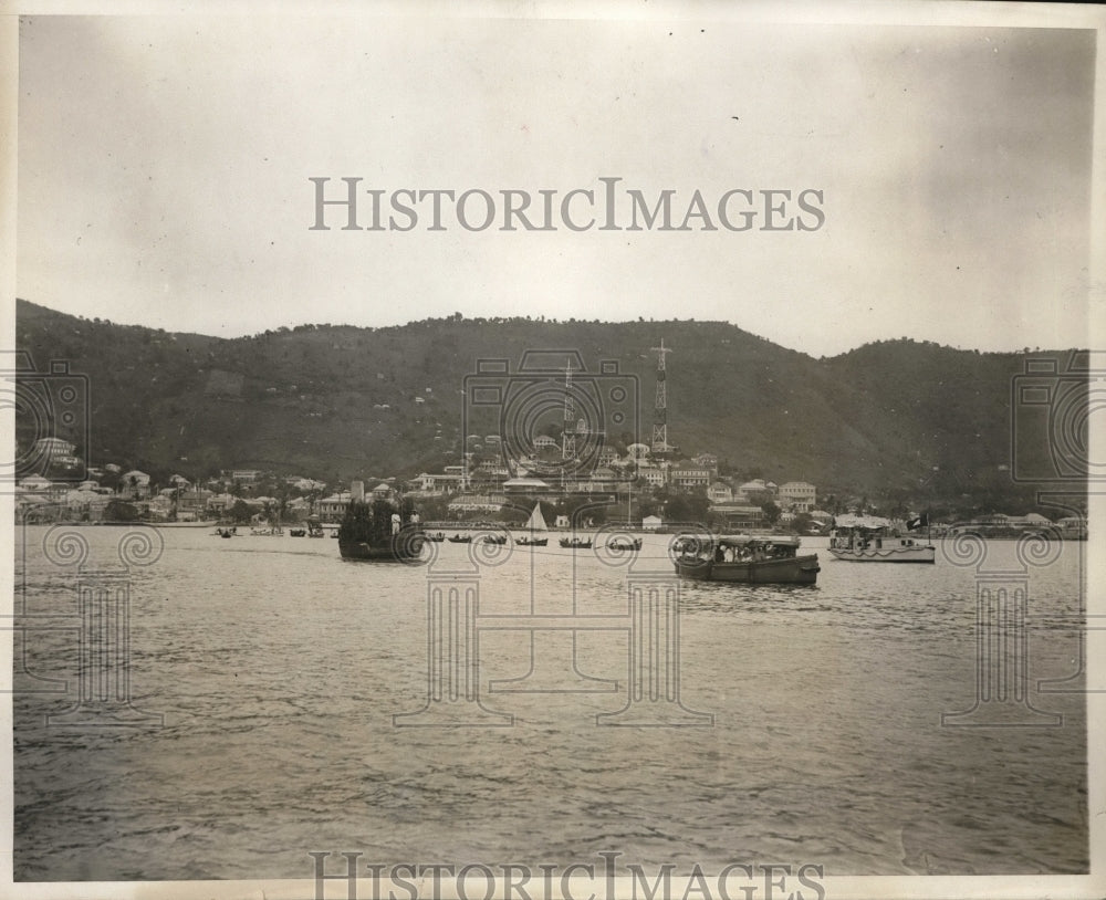 1931 Press Photo Seacraft line the waterfront at St. Thomas as President Hoover - Historic Images