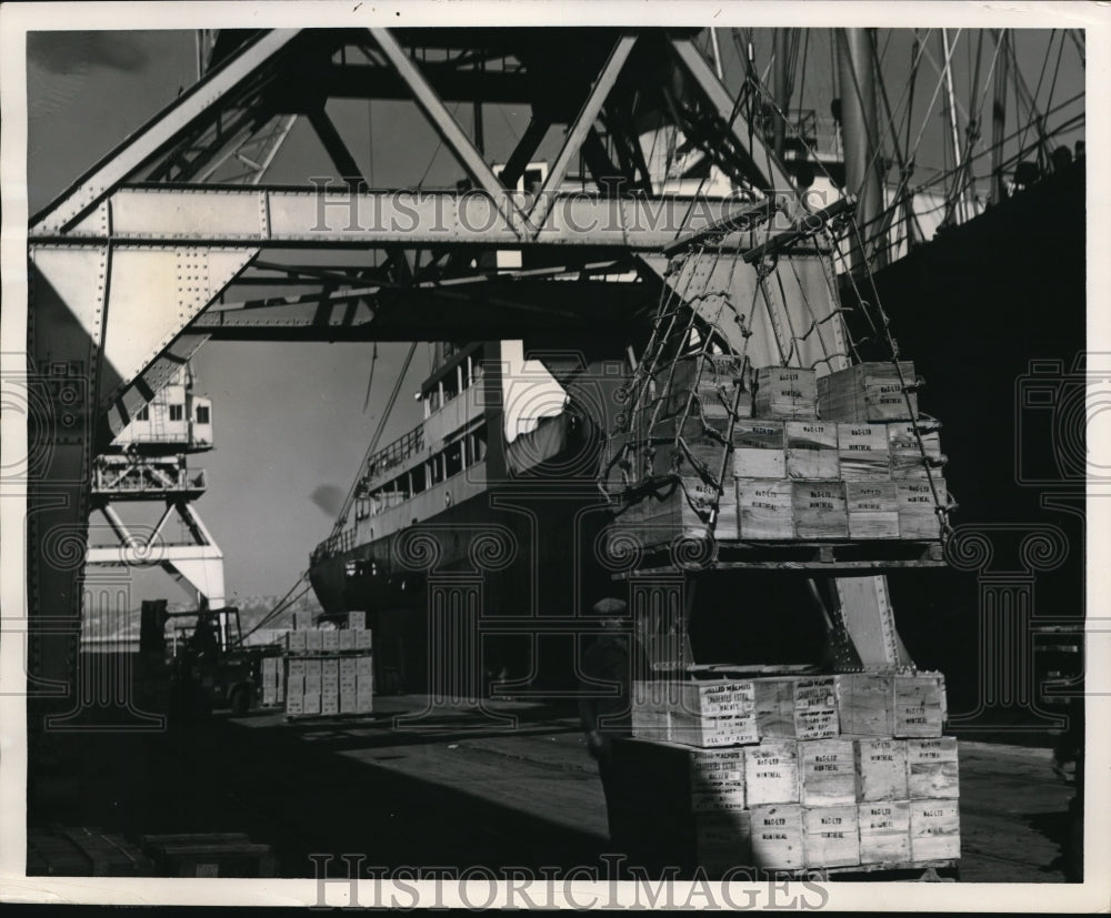 1959 Press Photo Tires &amp; cargo  at St Lawrence seaway ports from Europe - Historic Images