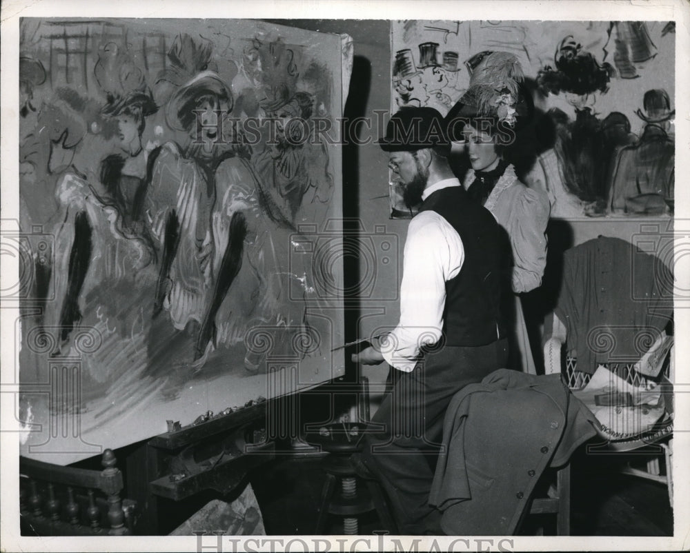 1956 Press Photo Wax figures of the dwarfed artist in a Museum at Paris Qaurter - Historic Images