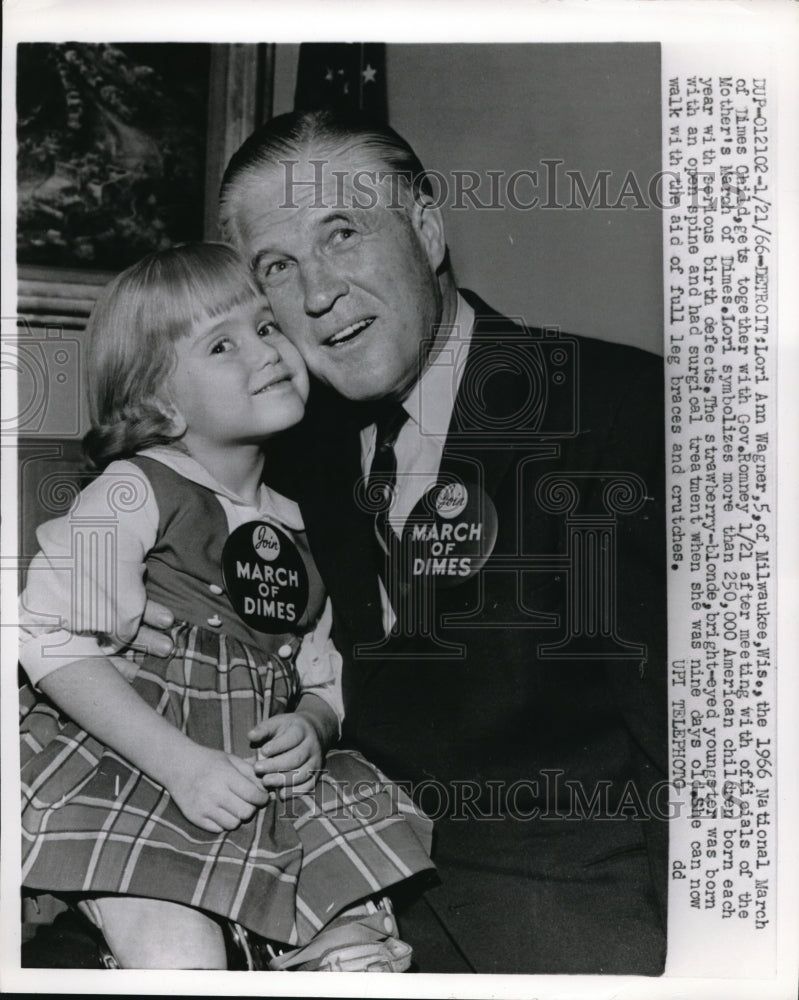 1966 Press Photo Gov Romney and Lori Ann Wagner at the National March of Dimes - Historic Images