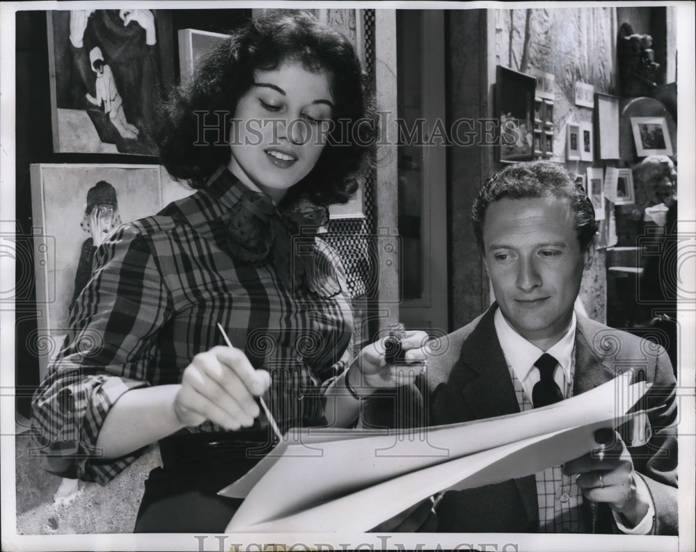 1955 Press Photo Artist Finishes a Sign Works on Show are on Sale too - Historic Images