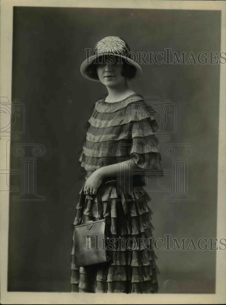 1923 Red polished cotton dres on Mrs Michel Clemenceau-Historic Images