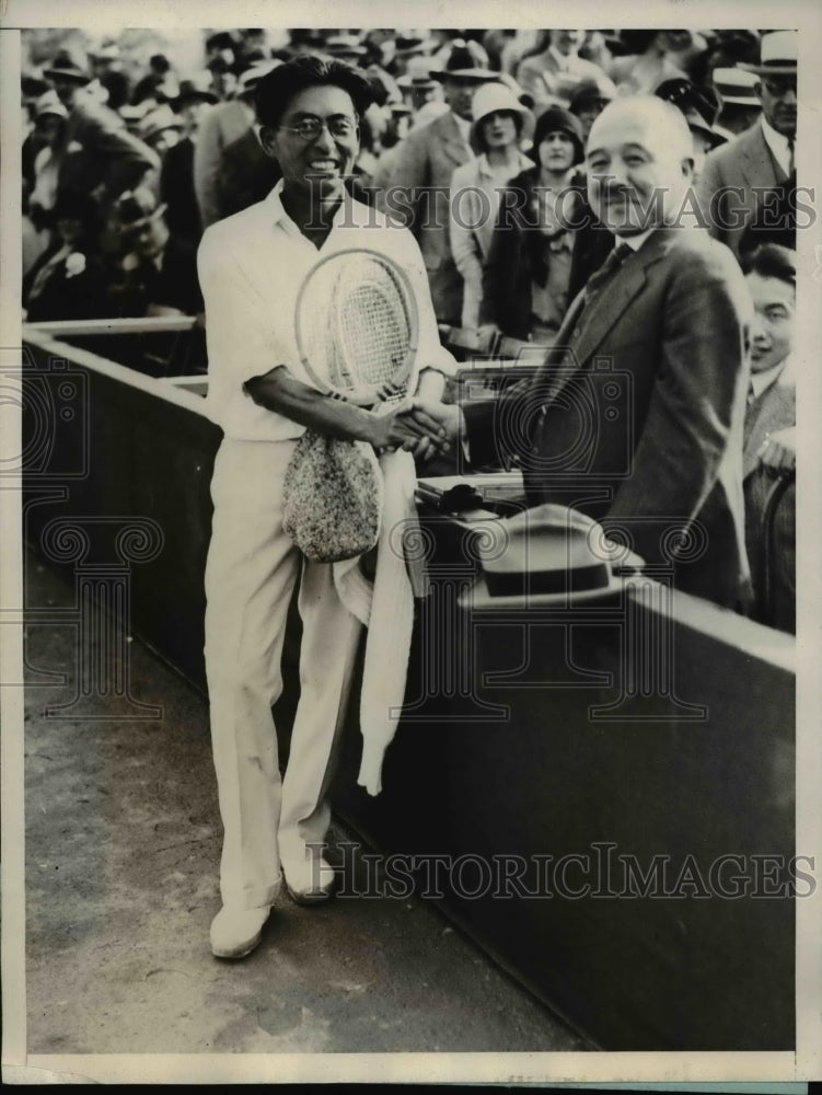 1929 Press Photo Japanese Ambassador Debuchi with tennis star, Yoshito Ohta - Historic Images