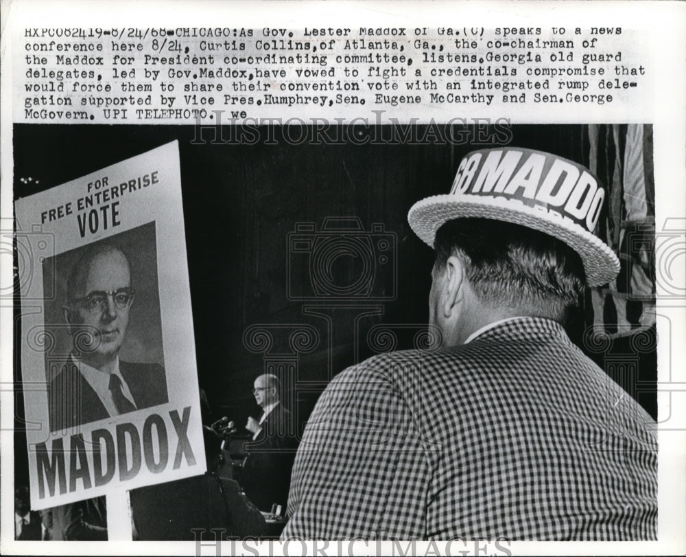 1968 Press Photo Lester Maddox spoke to Curtis Collins of Atlanta - Historic Images