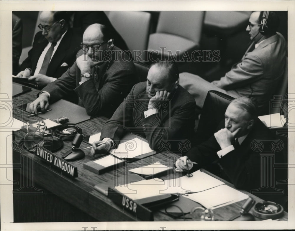 1953 Press Photo J.J. Wadsworth, Gladwyn Jebb, V.A. Zorin of United Nations - Historic Images