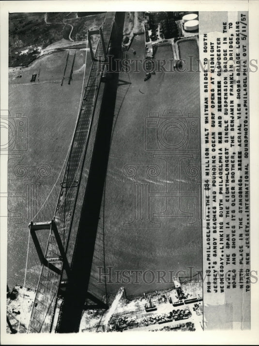 1957 Press Photo Walt Whitney Bridge Links Philadelphia to Gloucester New Jersey - Historic Images
