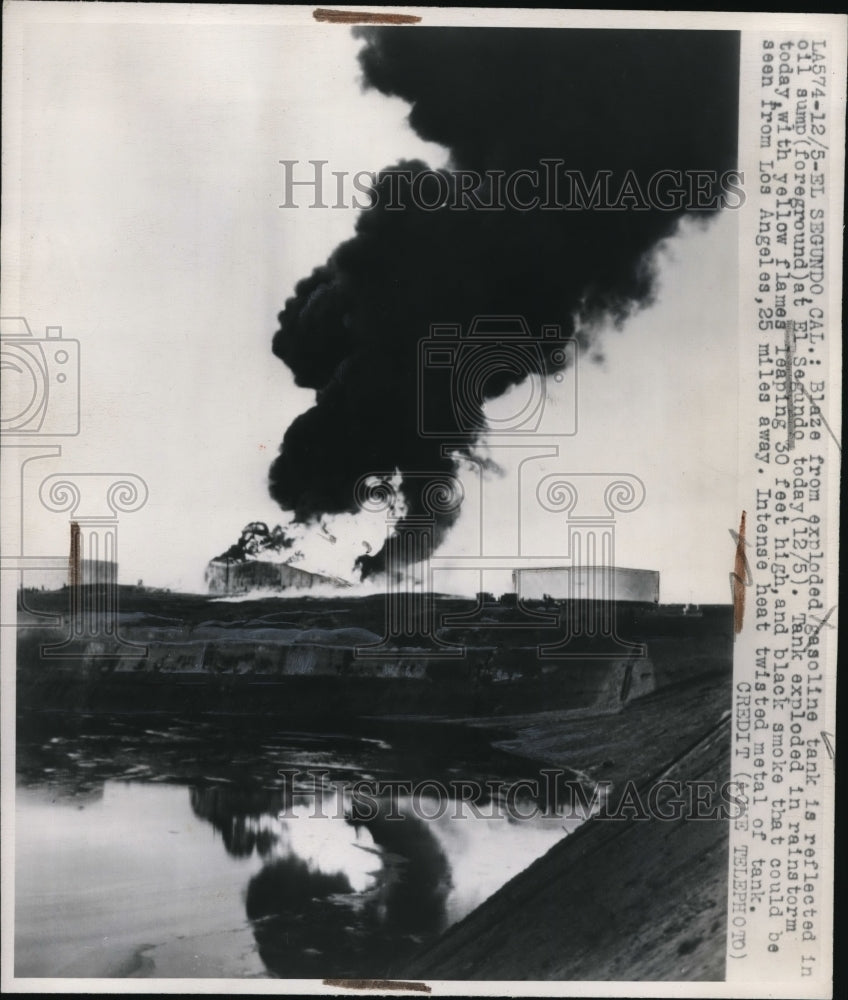 1948 Press Photo Blaze from exploded gasoline tank at El Segundo - Historic Images