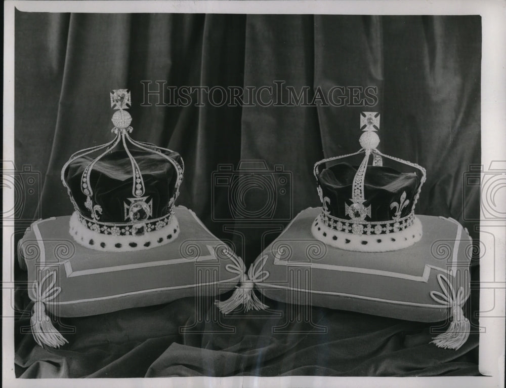 1952 Press Photo Queen Mary&#39;s crown &amp; Queen Mother&#39;s crown in England - Historic Images