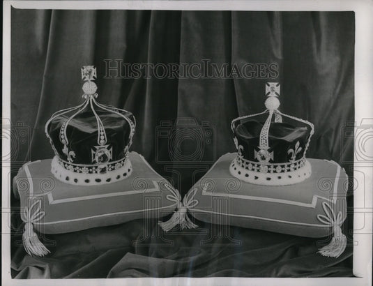 1952 Press Photo Queen Mary's crown & Queen Mother's crown in England - Historic Images