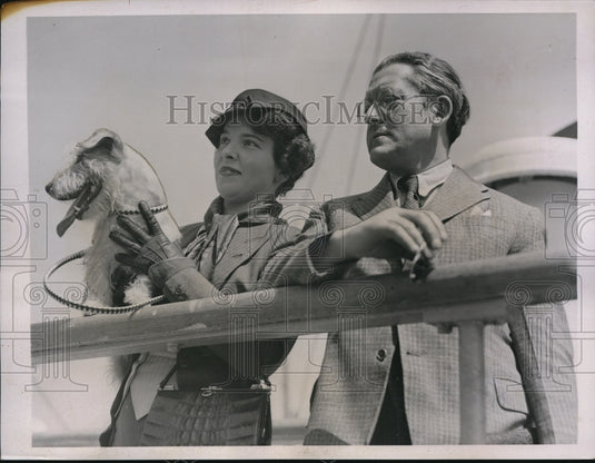 1937 Press Photo Conductor Dr. Arthur Rodzinski & Wife Aboard Ship S.S. Paris - Historic Images