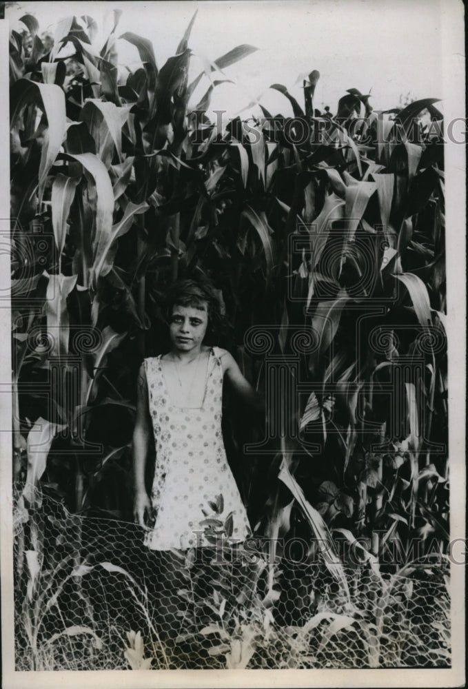 1938 Press Photo Wichita Kansas Elsie Griffen in a crop of corn on her dad's far - Historic Images