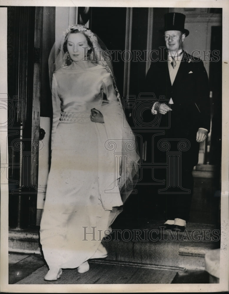 1937 Press Photo Eleanor Sotheron-Estcourt &amp; Philip Morris-Keating After Wedding - Historic Images