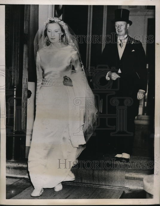 1937 Press Photo Eleanor Sotheron-Estcourt & Philip Morris-Keating After Wedding - Historic Images